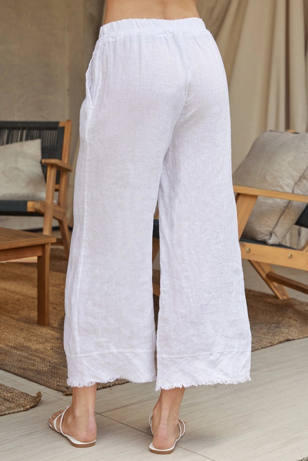 Linen Fringed Hem Wide Leg Loose Fit Pant
