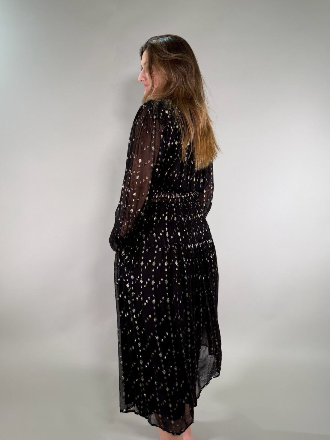 Gold Polka Dot and Black Sheer Maxi Dress