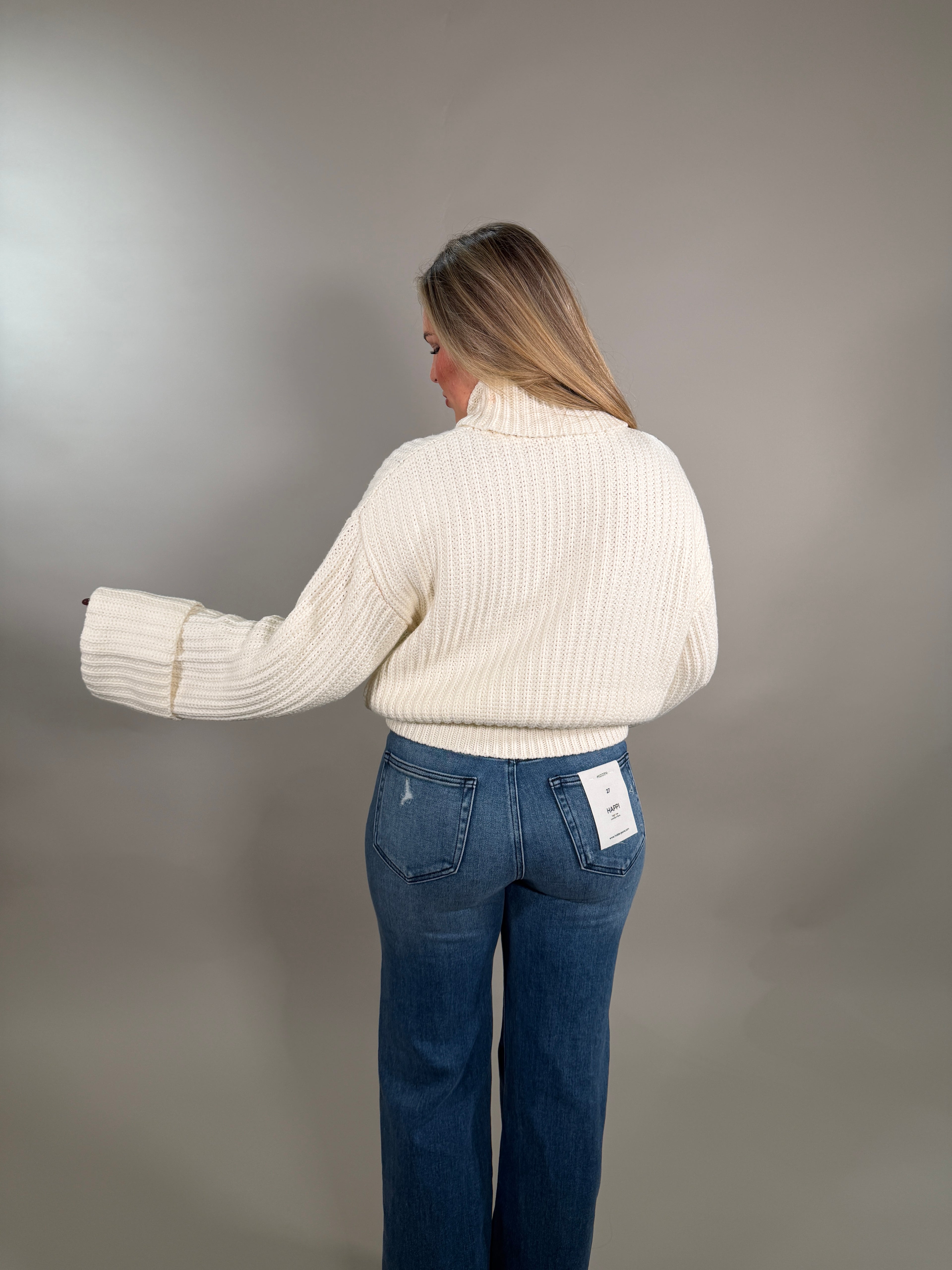 Cozy Knit Roll Neck Cream Sweater