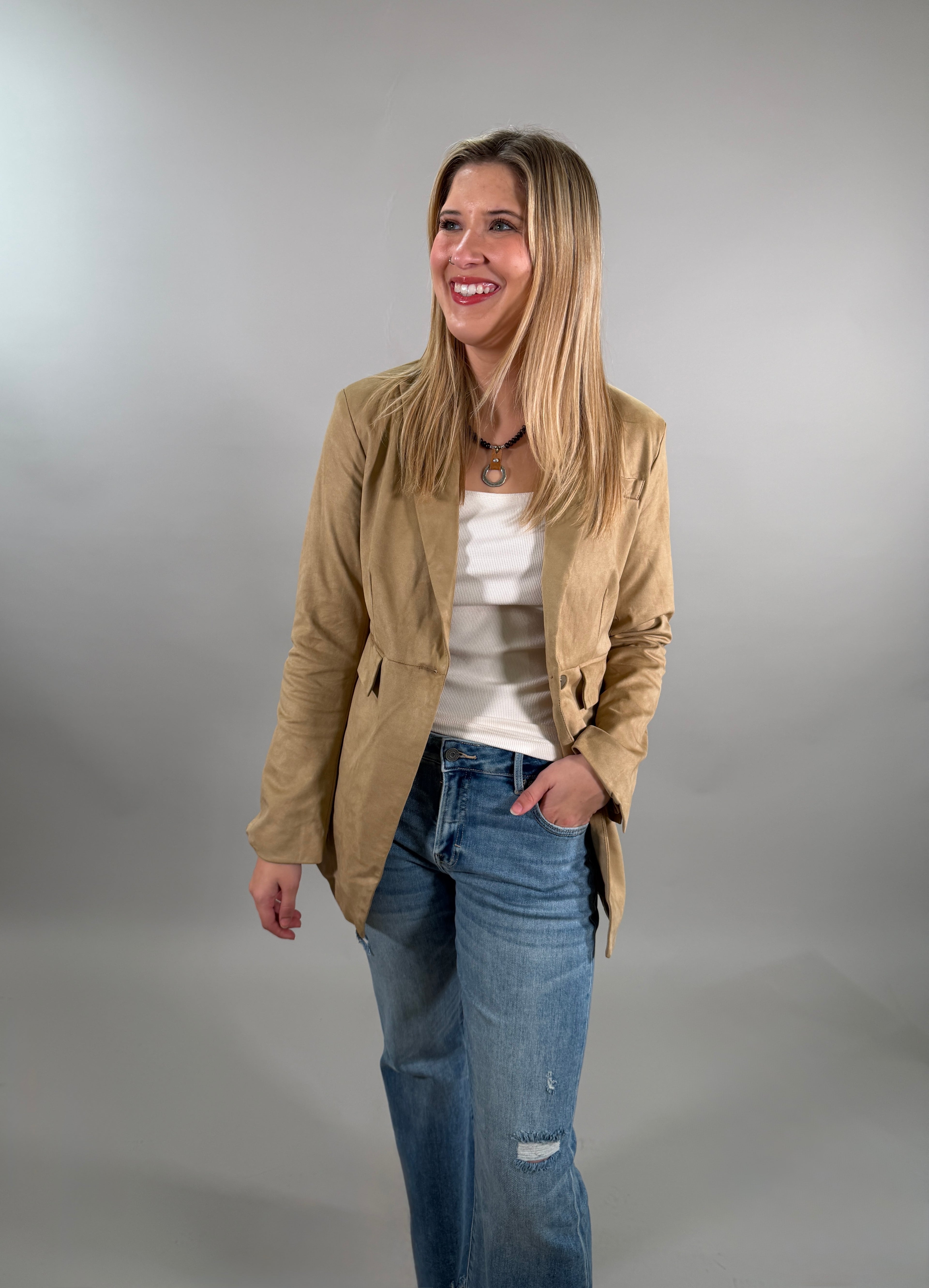 Faux Suede Blazer Jacket