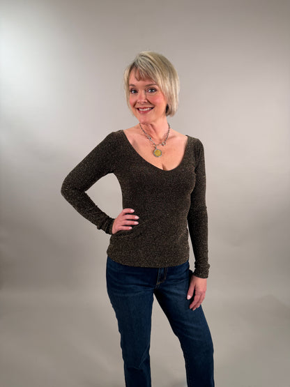 Whitney Metallic V Neck Top