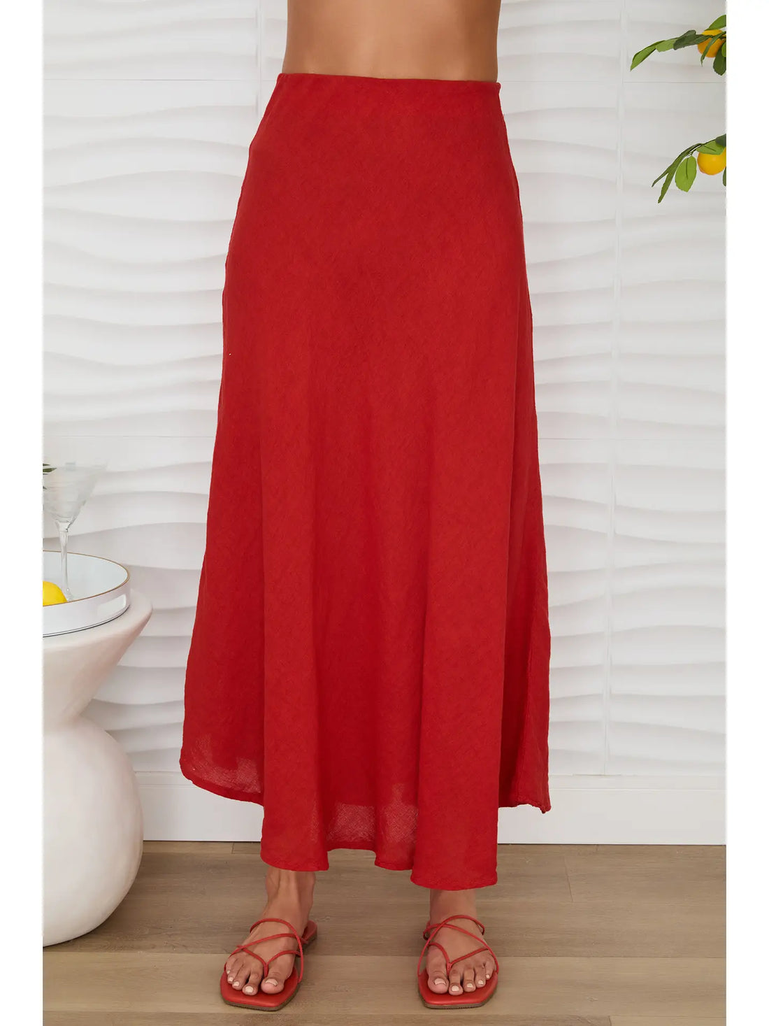 Crinkle Linen Midi Skirt