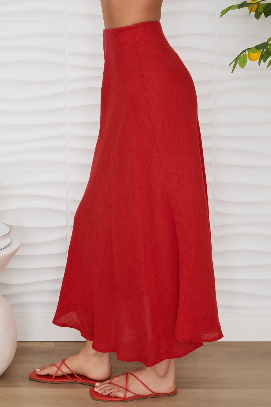 Crinkle Linen Midi Skirt
