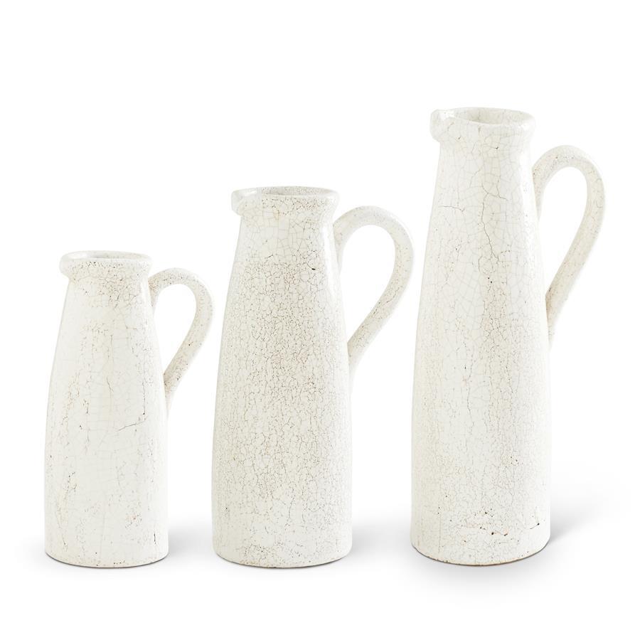 White Crackle-Glazed Ceramic Pitchers