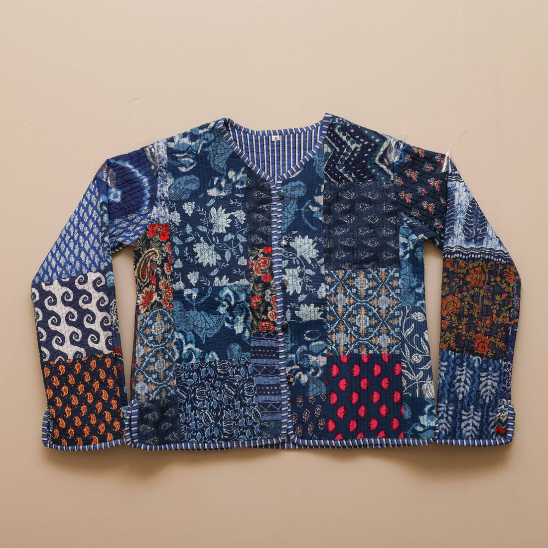 Artisan Blue Patchwork Quilted Jacket | Reversible Hand-Block Printed Layer