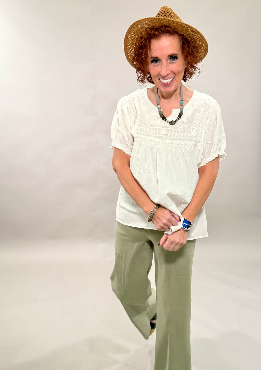 Breathable Embroidered Monochrome Blouse