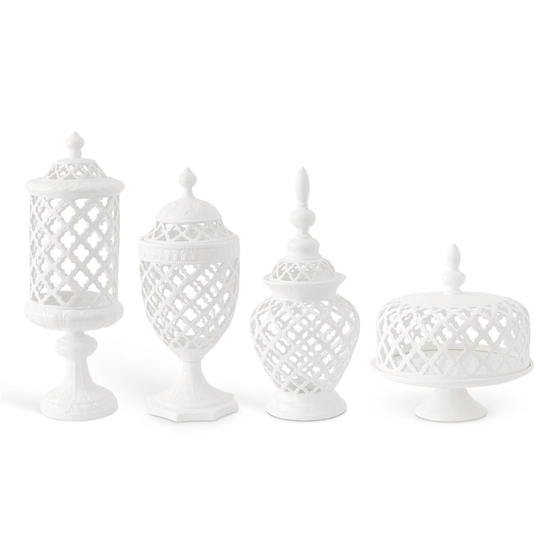 White Ceramic Filigree Containers &amp; Cake Plate