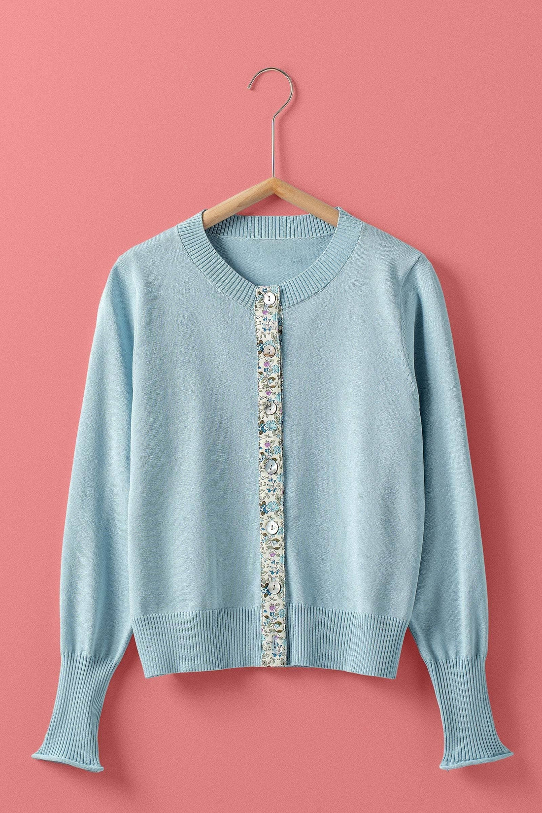 Contrast Floral Detail Knit Button Cardigan