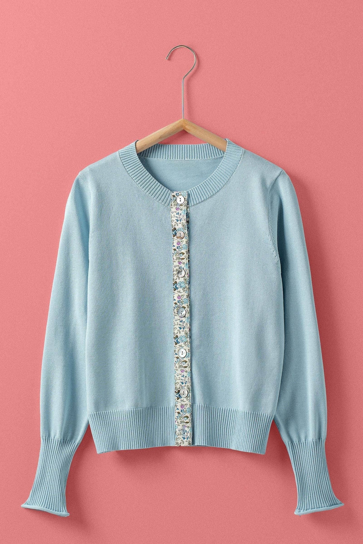 Contrast Floral Detail Knit Button Cardigan