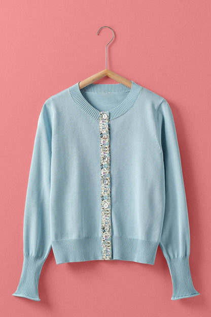 Contrast Floral Detail Knit Button Cardigan