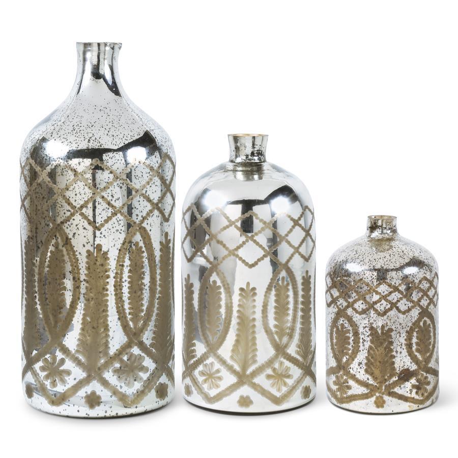Etched Mercury Glass Bottle Vases