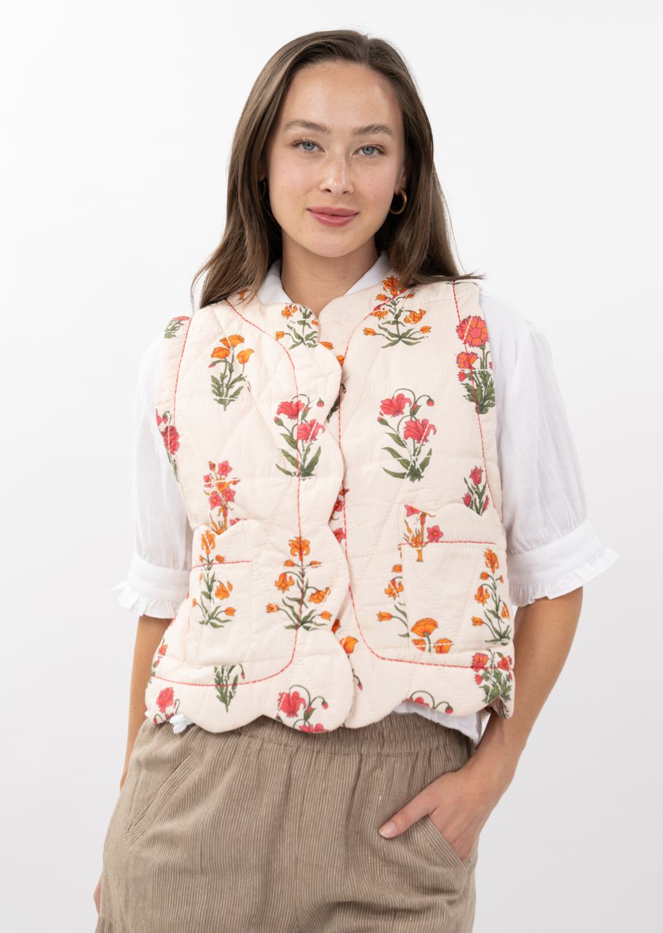 Floral Quilted Scallop Vest