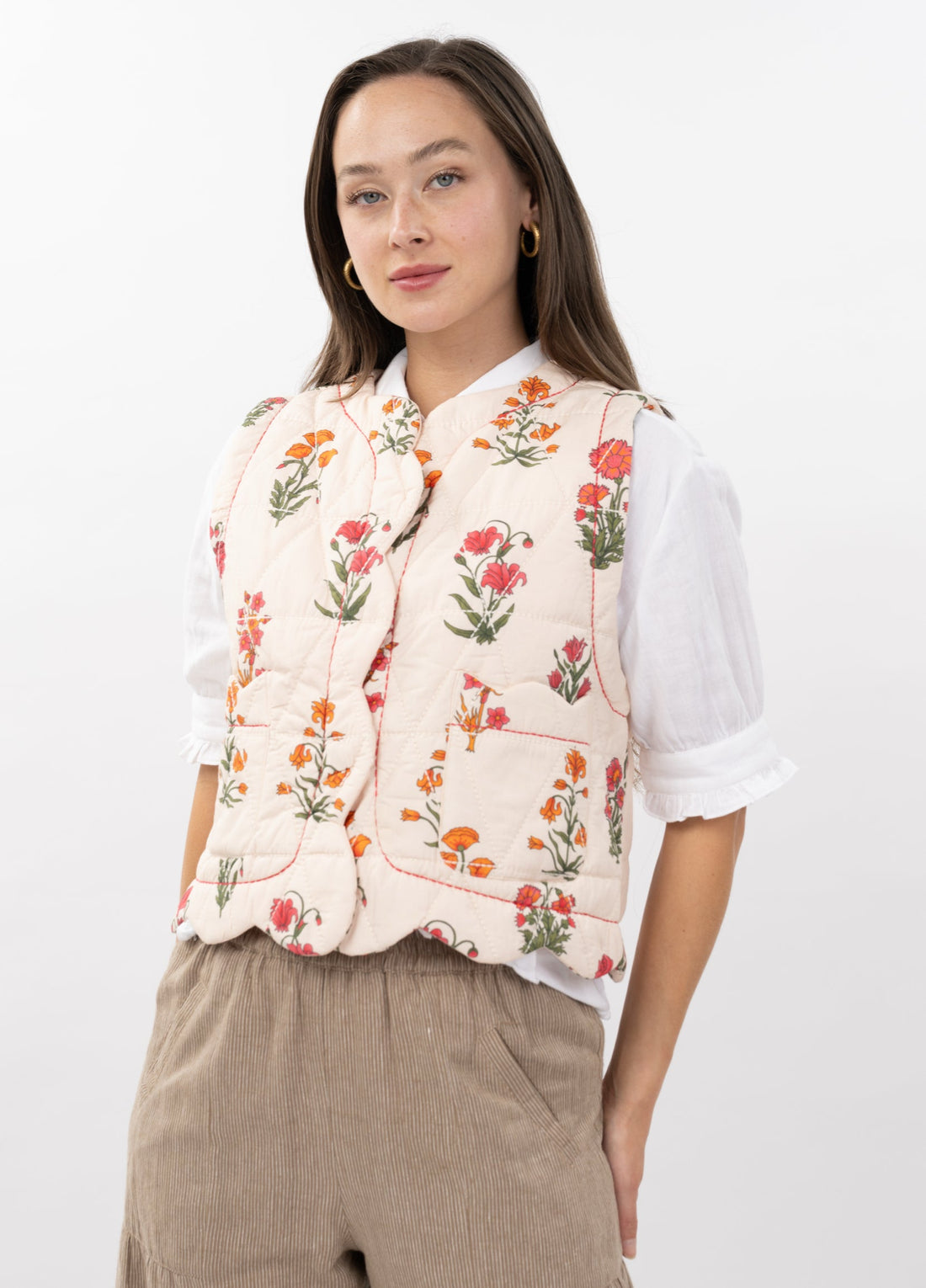 Floral Quilted Scallop Vest