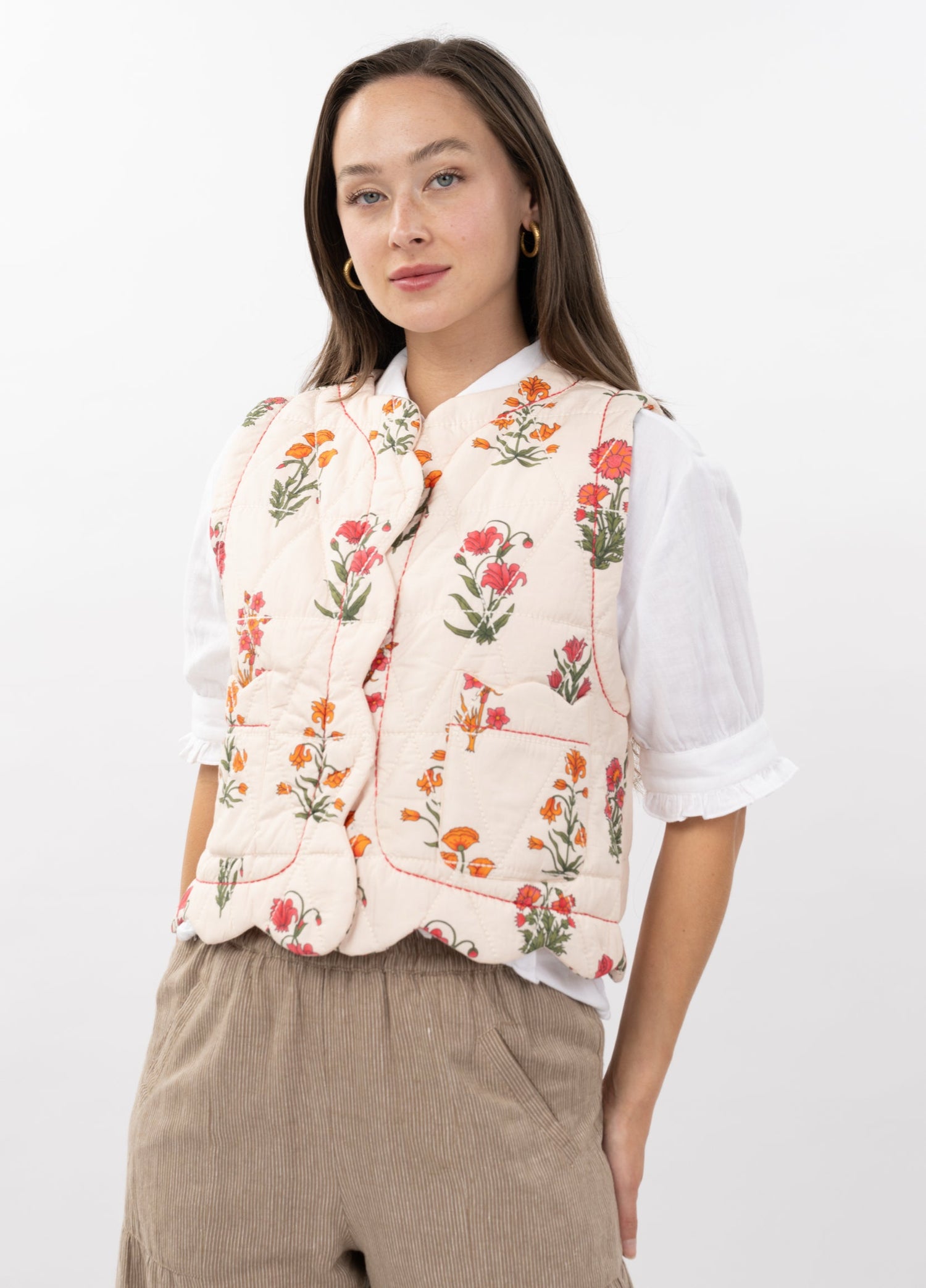 Floral Quilted Scallop Vest