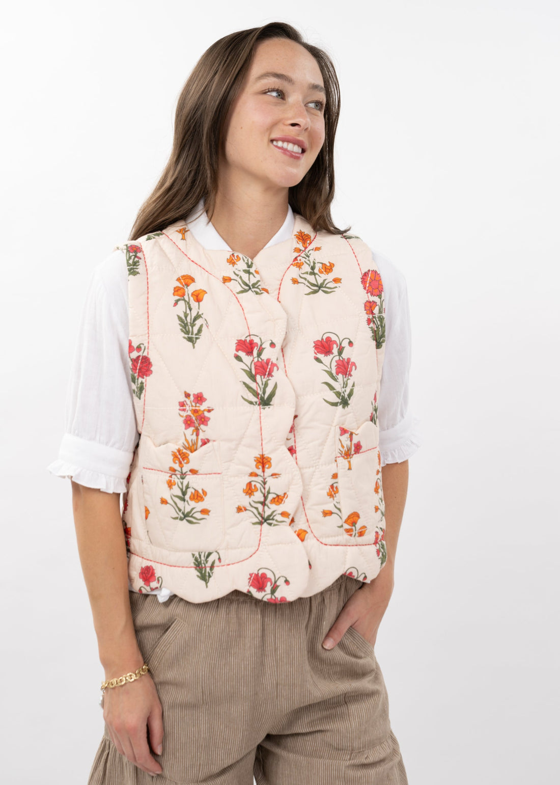 Floral Quilted Scallop Vest