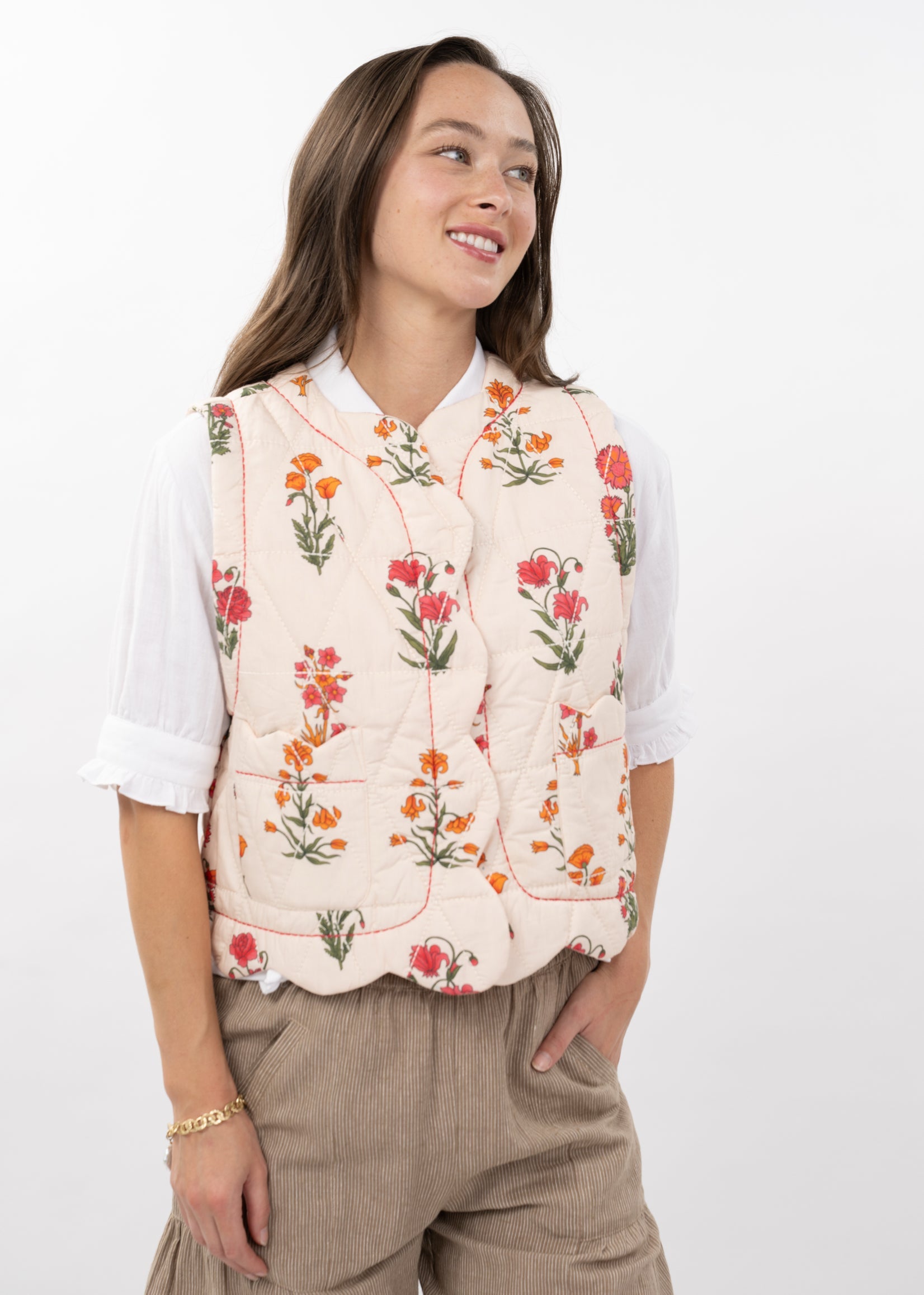 Floral Quilted Scallop Vest