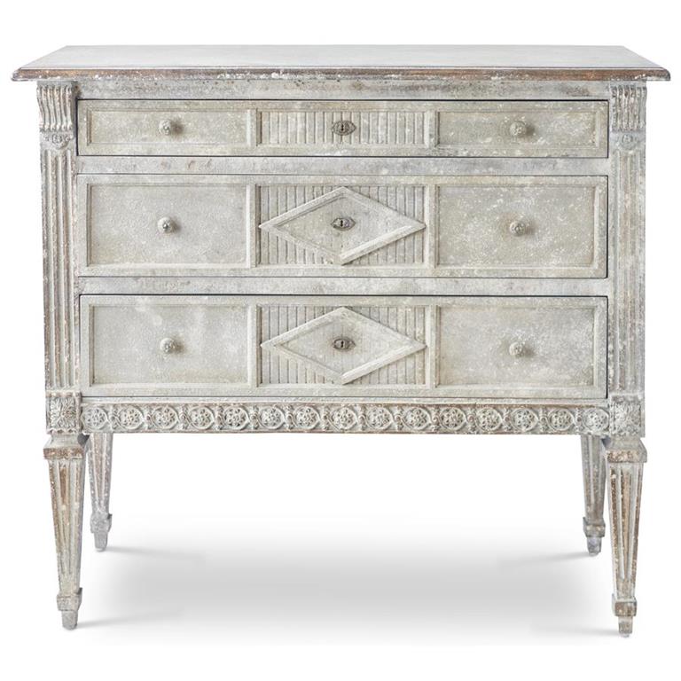 3-Drawer Vintage Chest with Whitewashed Finish