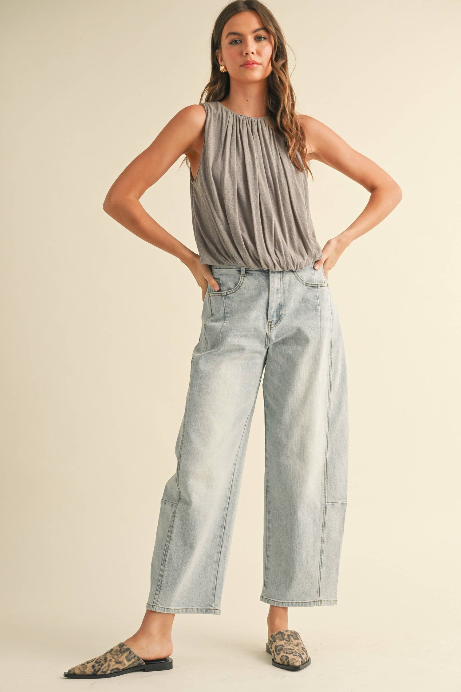 T4577   LINEN KNITTED BUBBLE BOTTOM TOP