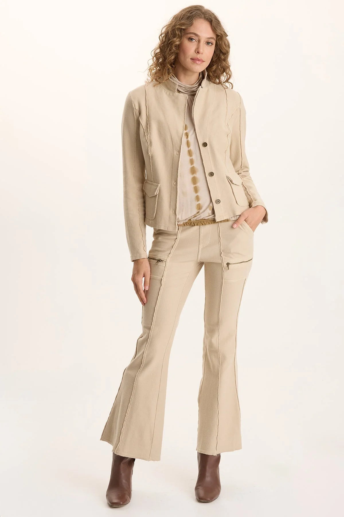 Twill Knit Zipper Pocket Flared Pant