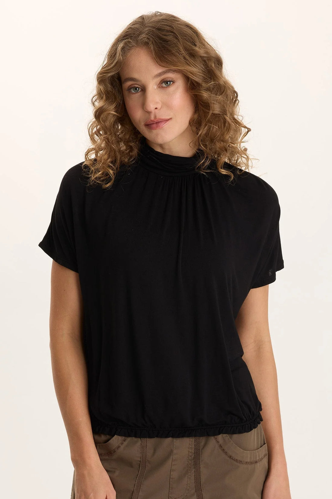 Soft Jersey Turtleneck Banded Tee