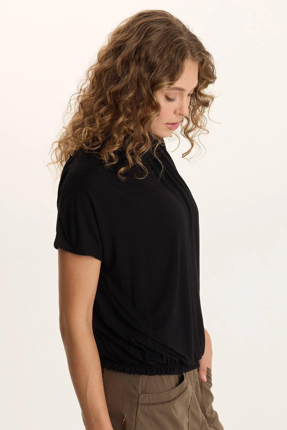 Soft Jersey Turtleneck Banded Tee
