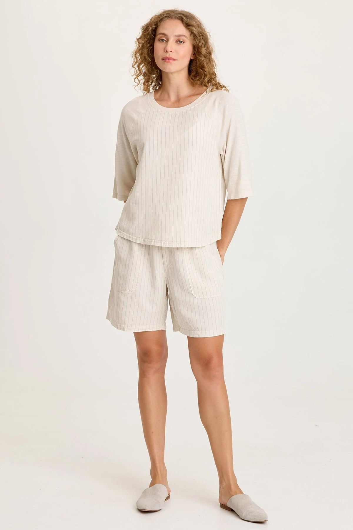Relaxed Pinstripe Snap-Back Tee