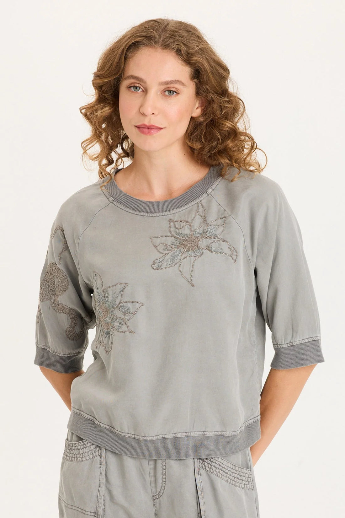 Snap-Back Embroidered Top