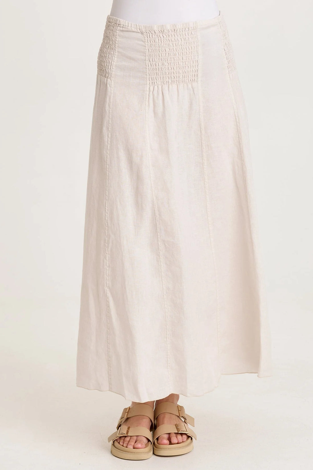 Breezy Linen-Blend Smocked Skirt