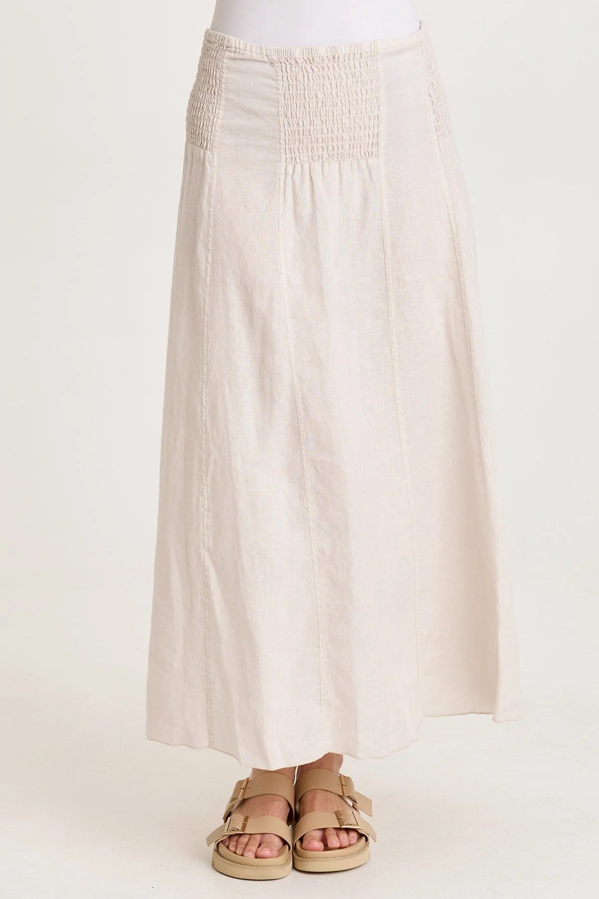 Breezy Linen-Blend Smocked Skirt