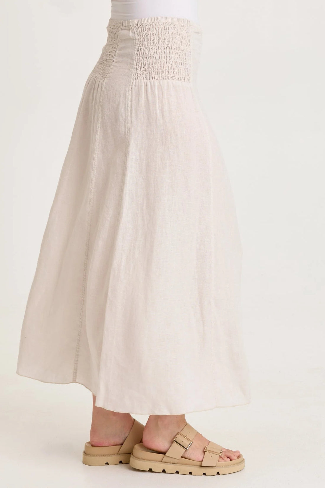 Breezy Linen-Blend Smocked Skirt
