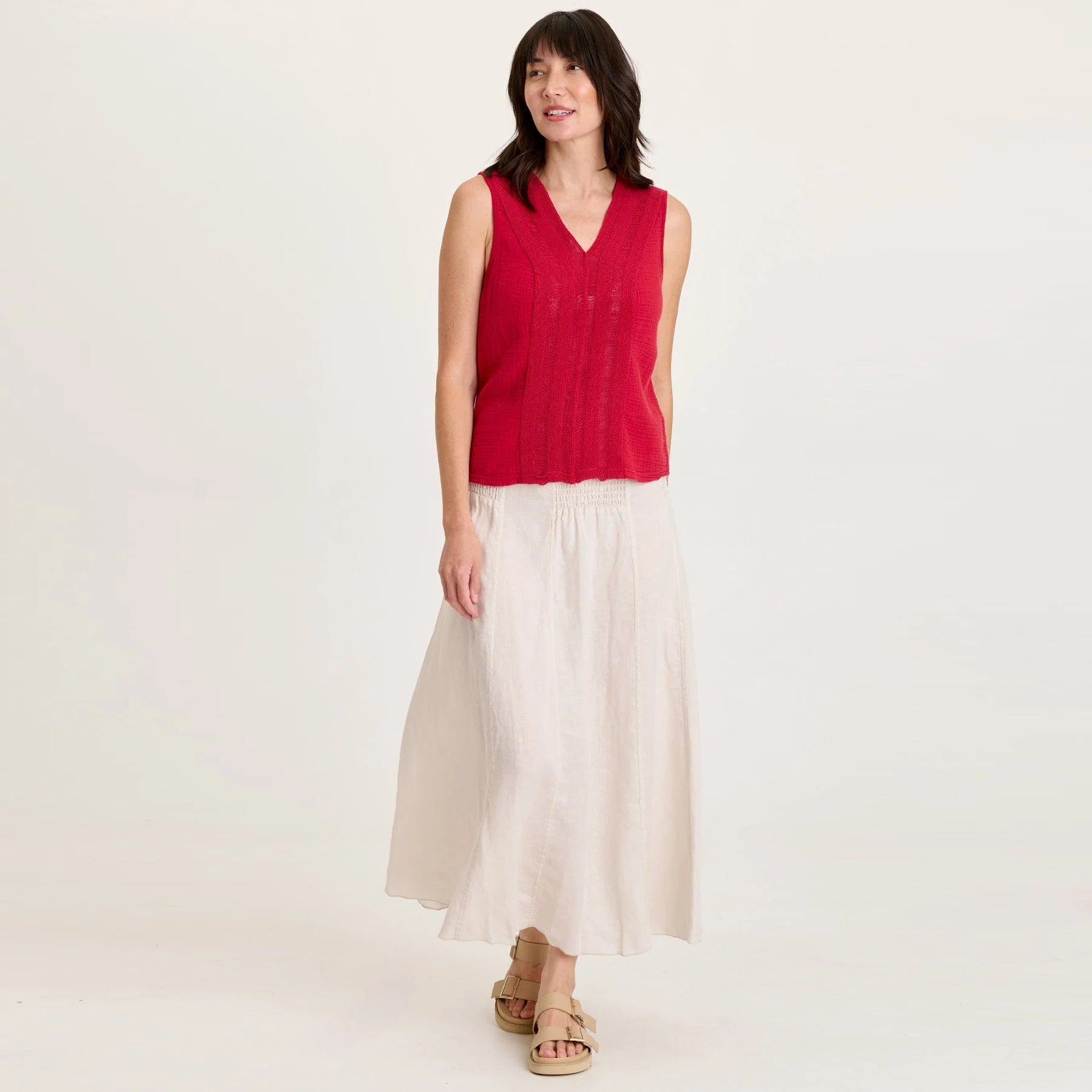 Breezy Linen-Blend Smocked Skirt