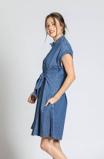 Button Front Shirt Dress with Ties