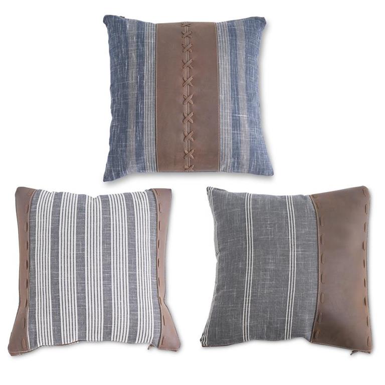 Assorted 20-Inch Square Pillows with Leather (3 Styles)