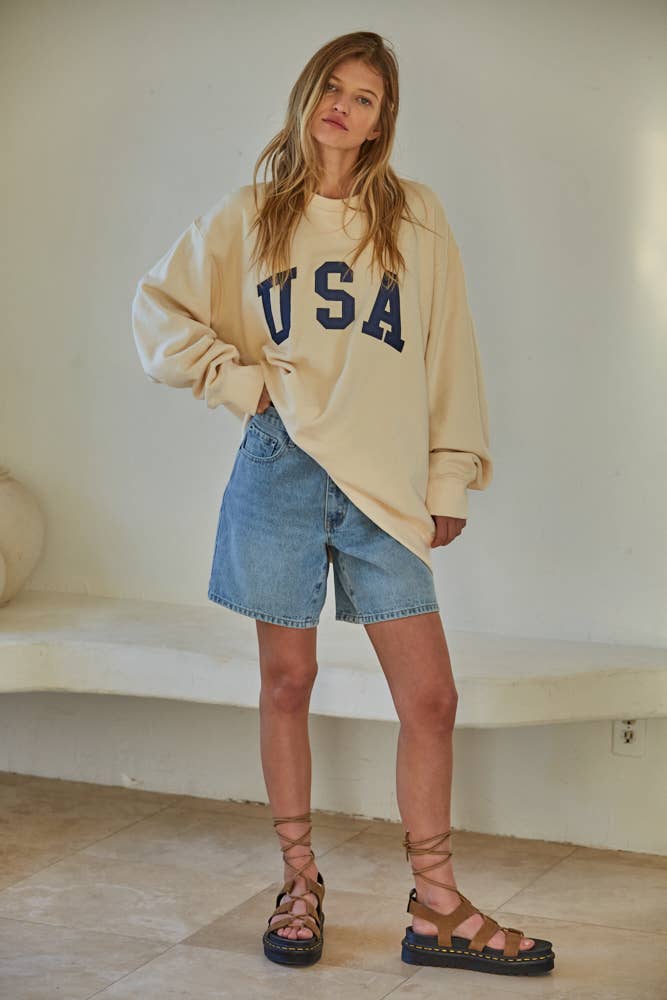 Knit 100% Cotton French Terry Crew Neck USA Pullover
