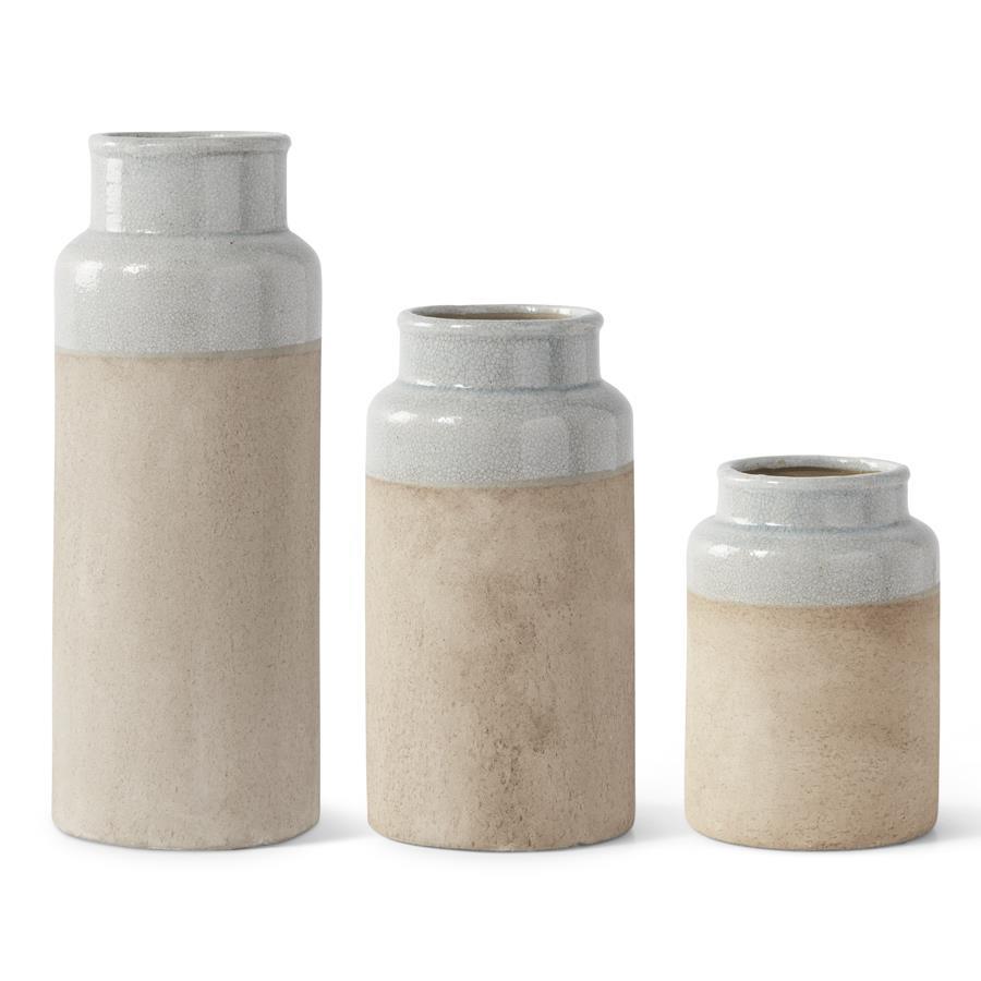 Ceramic Vases with Light Blue Glazed Tops