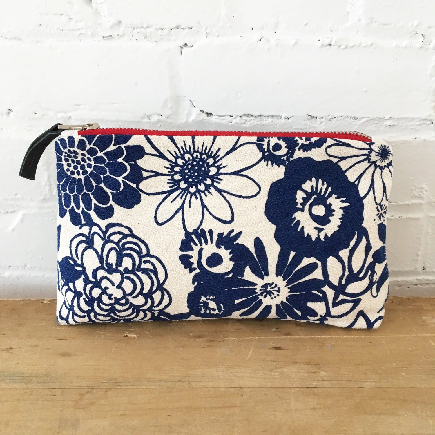Navy Wild Garden Makeup Zipper Bag