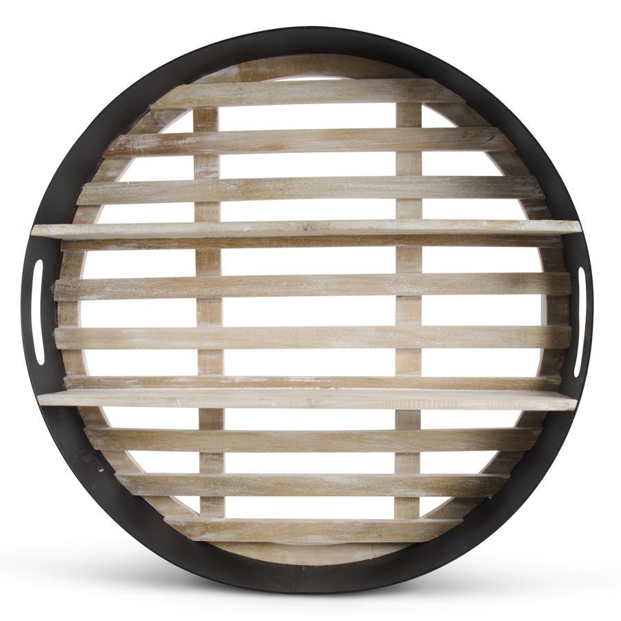 30" Double-Shelf Round Metal and Wood Slat Shelf