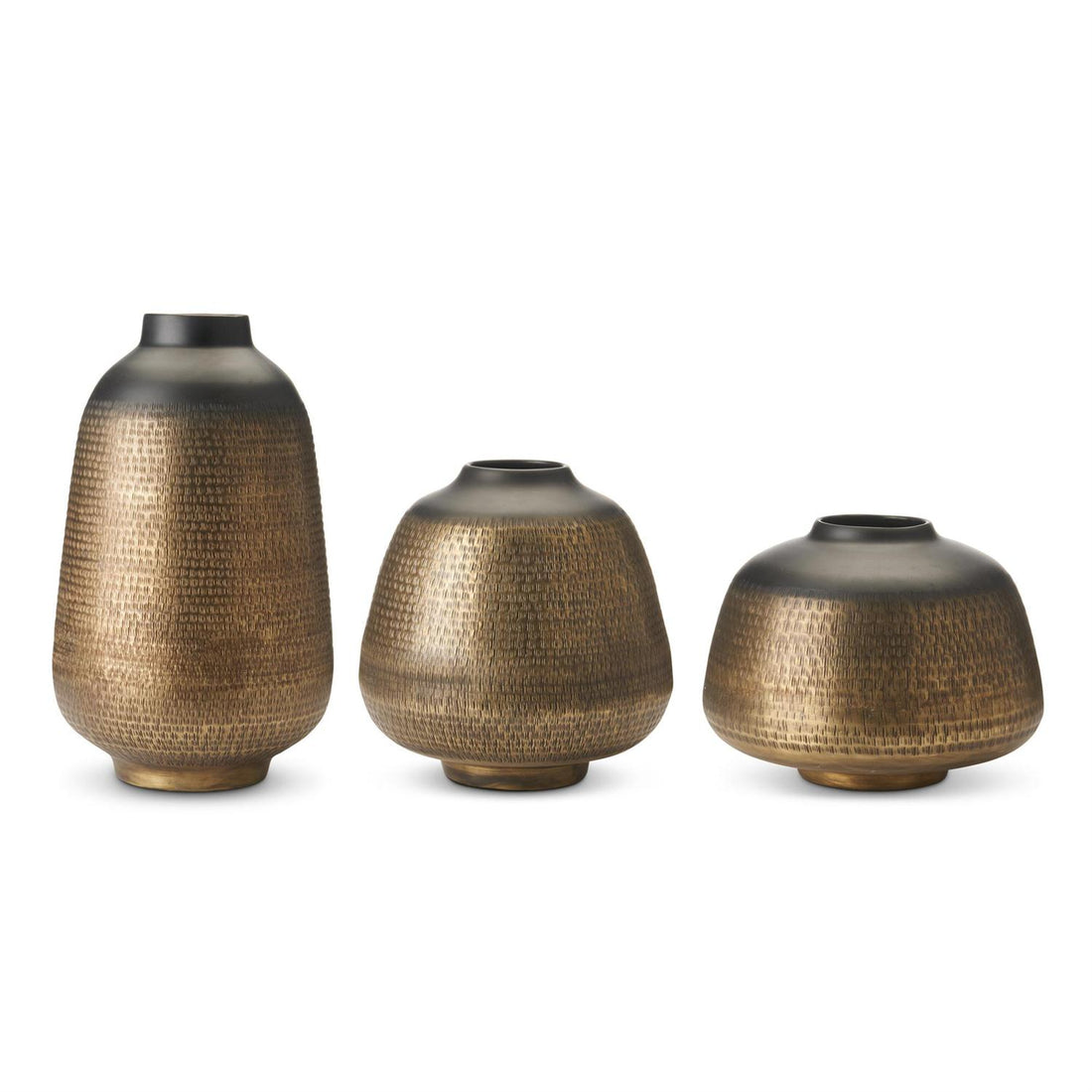 Set of 3 Black and Gold Textured Metal Vases