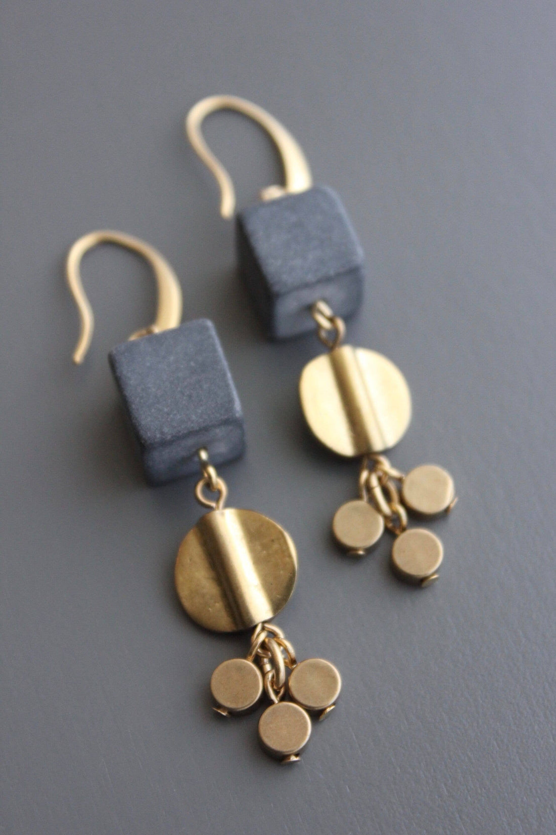 Hematite and Brass Cluster Earrings