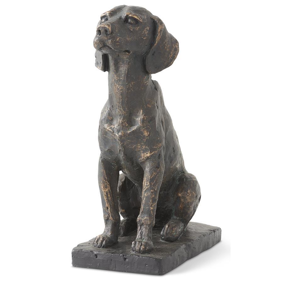 11 Inch Resin Patina Sitting Dog on Black Base