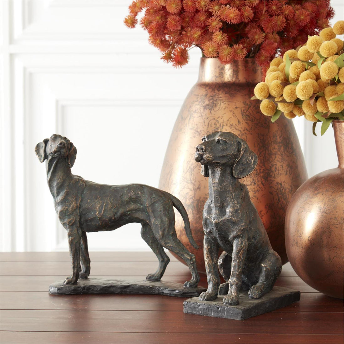 11 Inch Resin Patina Sitting Dog on Black Base