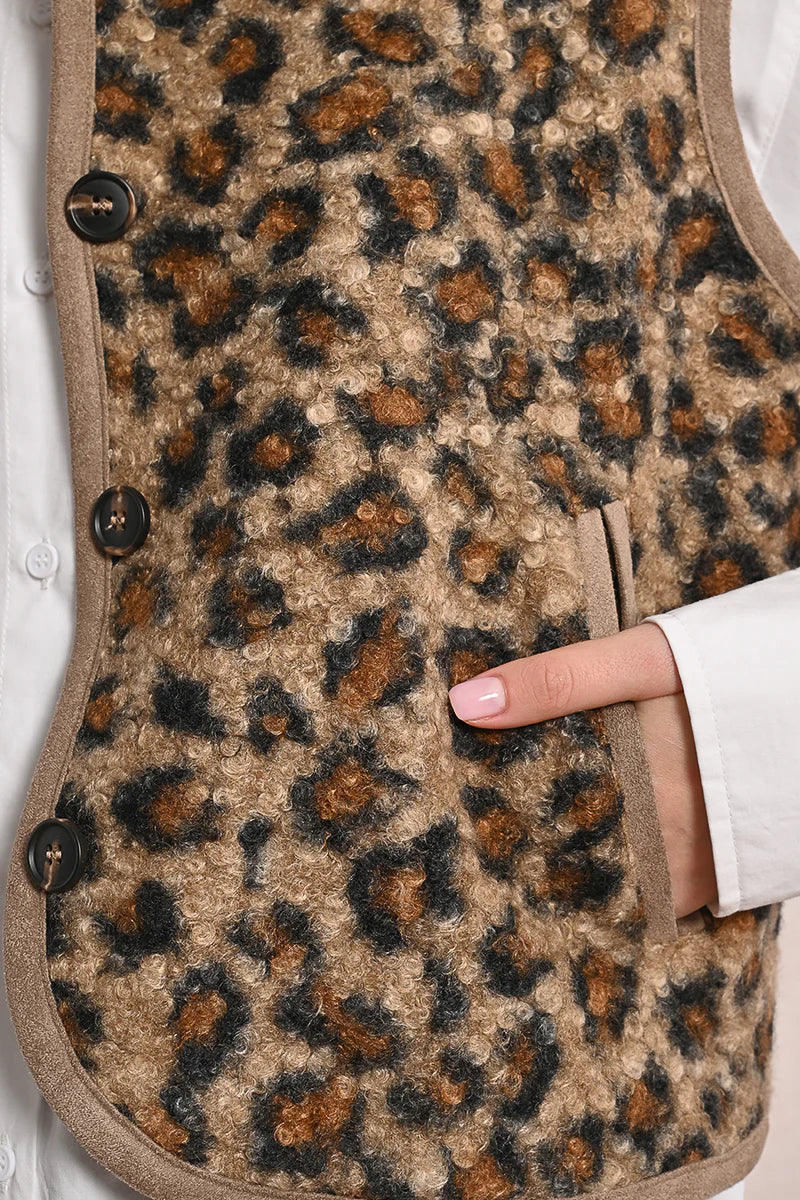 Textured Leopard Sleeveless Jacket