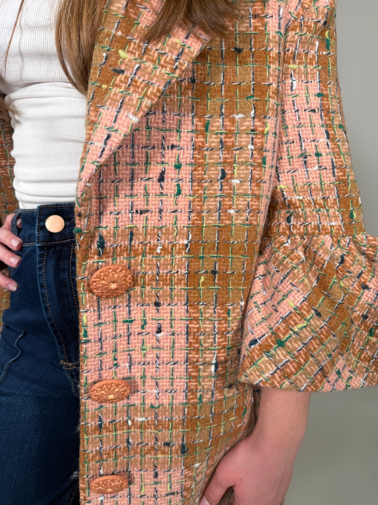 Ruffle Sleeve Plaid Coat