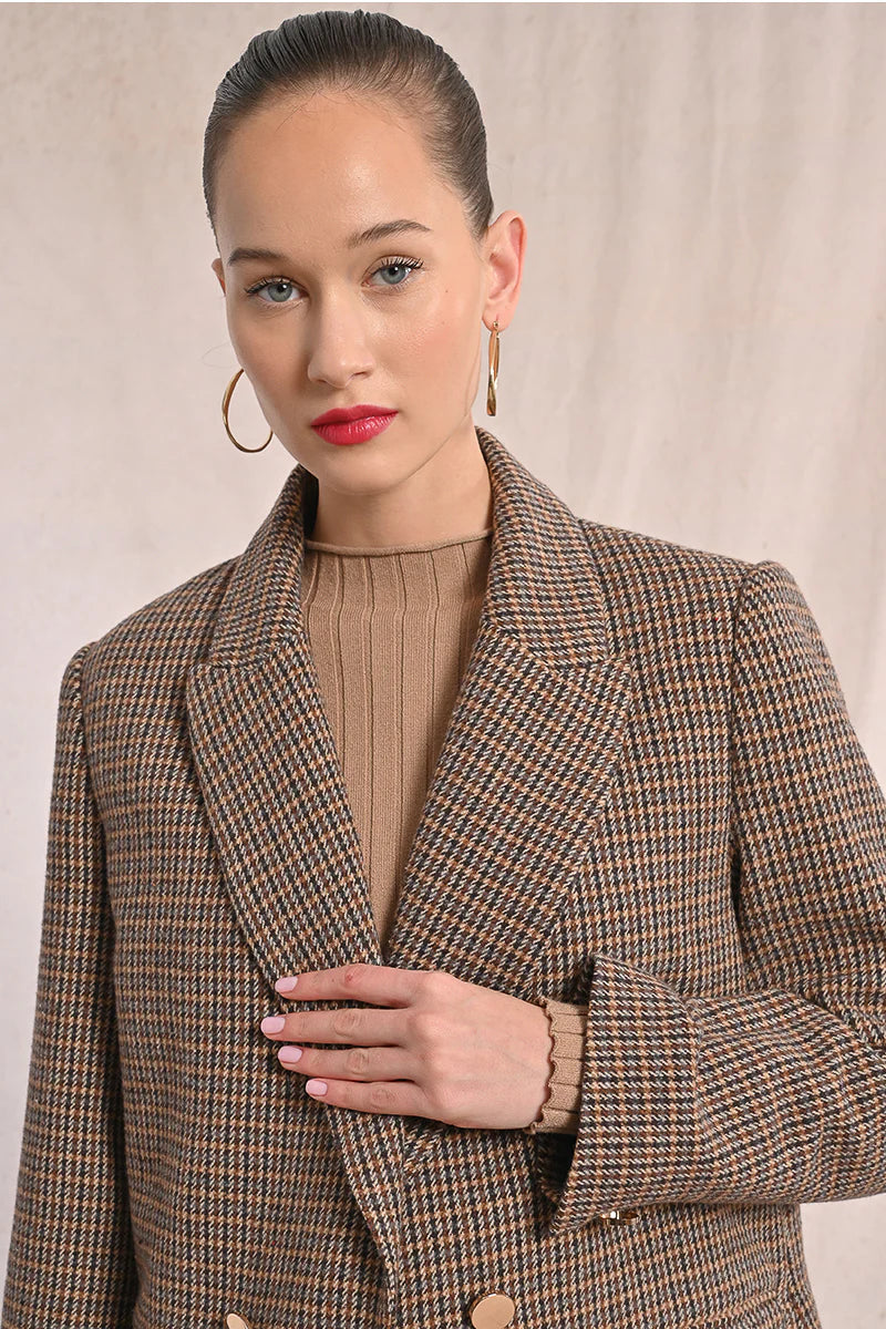 Straight Fit Houndstooth Blazer Jacket