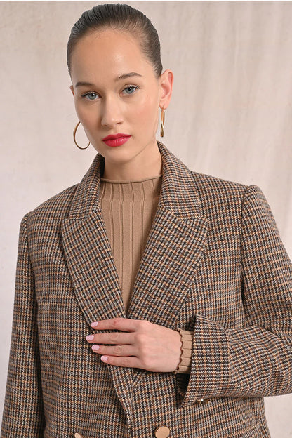 Straight Fit Houndstooth Blazer Jacket