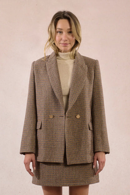 Straight Fit Houndstooth Blazer Jacket