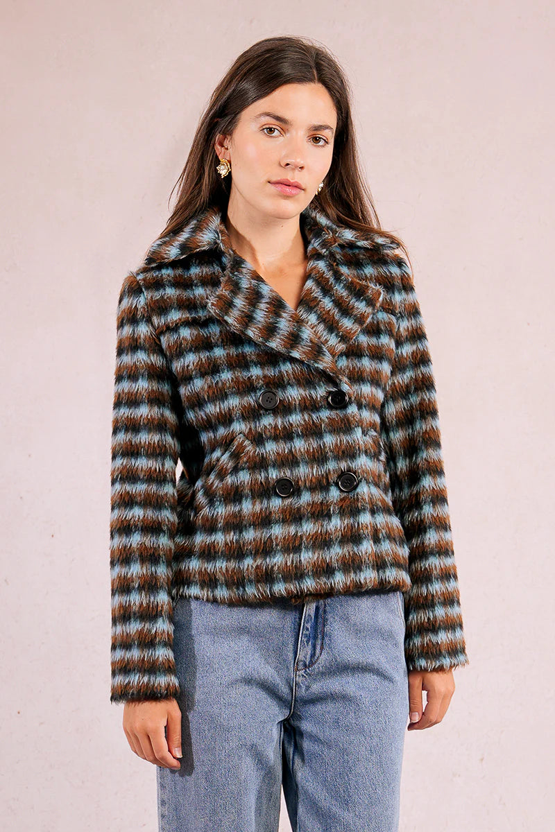 Short Textured Plaid Coat
