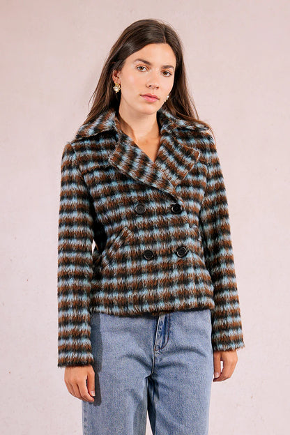 Short Textured Plaid Coat