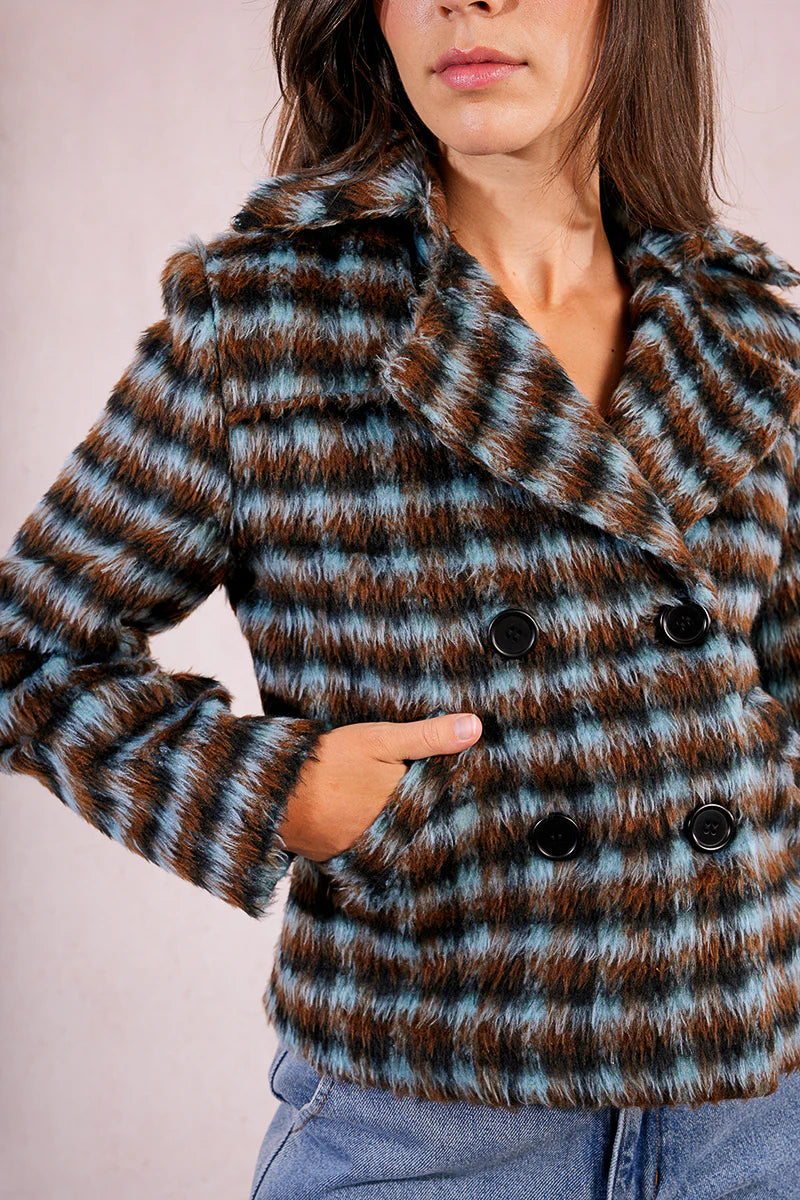 Short Textured Plaid Coat