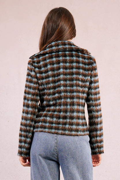 Short Textured Plaid Coat